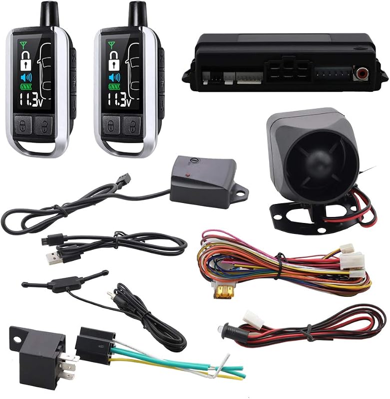 EC206-A Sistema de alarma para automóvil de 2 vías con pantalla LCD recargable Buscapersonas Entrada sin llave Alarma de choque Advertencia Liberación remota del maletero 868 Mhz DC12 V