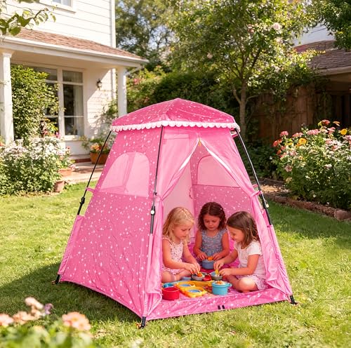 Princess Pop-up Play Tent for Girls: 78"x66" Large Playhouse Castle for Kids Indoor & Outdoor (Pink) by Funsland - Image 2