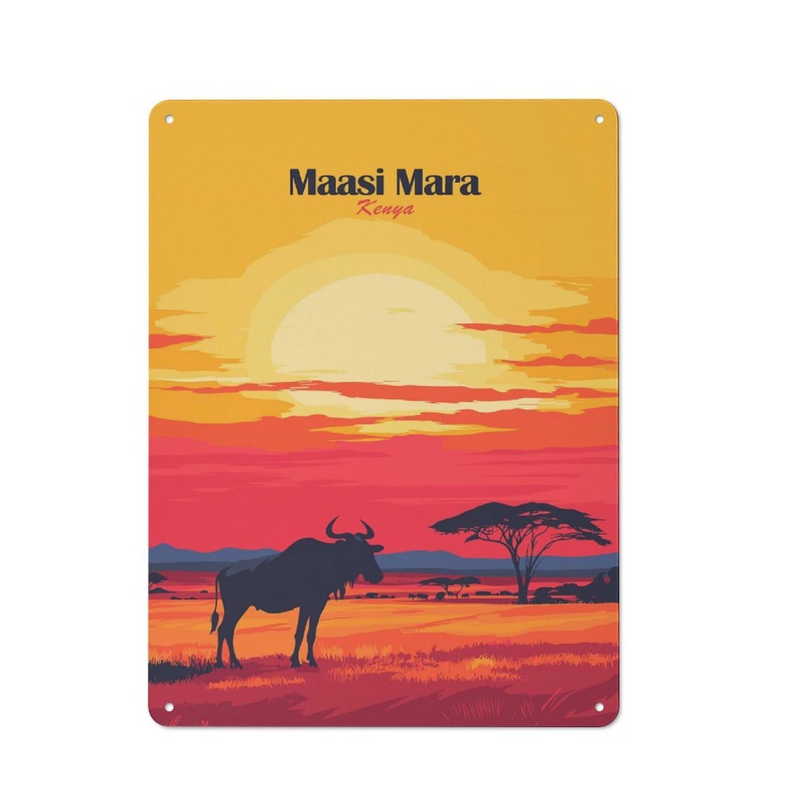 Junmoney Style-7 Classic Maasai Mara Sunset Metal Wall Plaque 40X30cm, Retro Room Decor For Bedroom, Office, Home Bar Or Dining Room