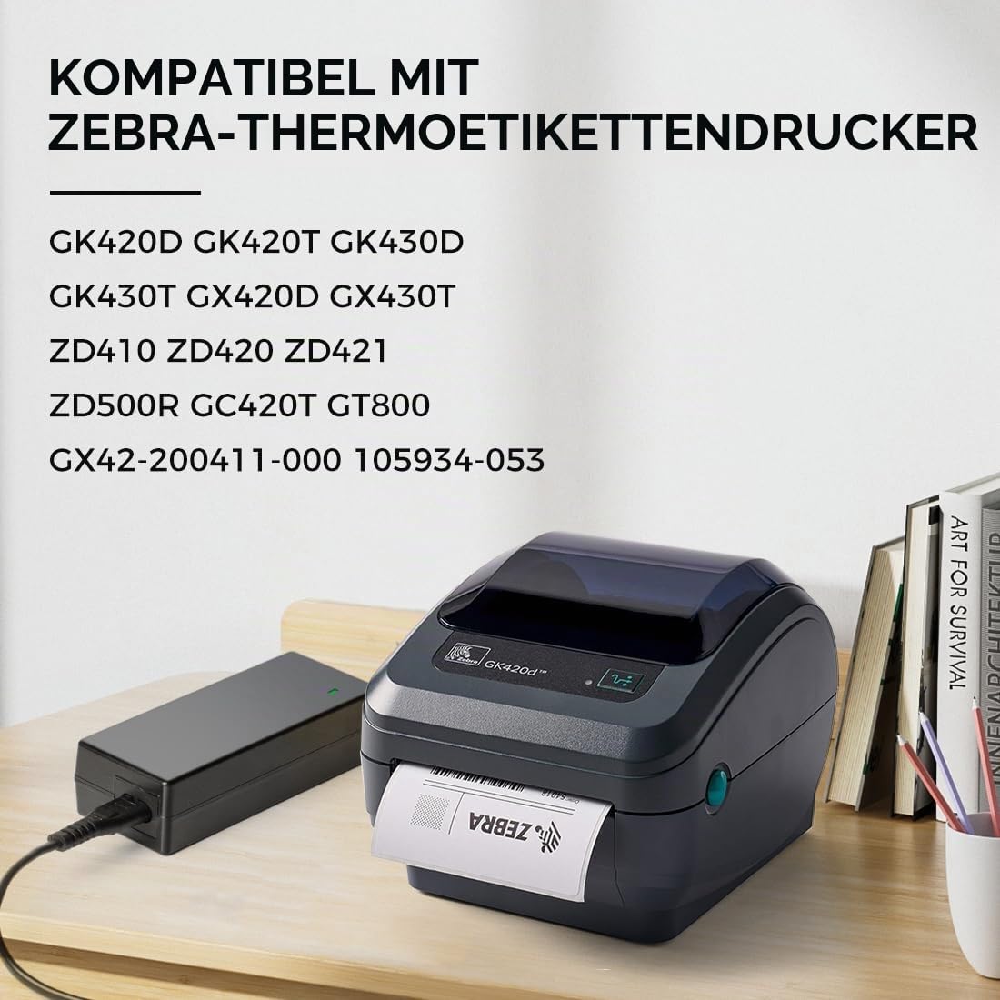 KFD 24V Netzteil Ladegerät für Zebra ZXP Series 3 Barcode ZP450 ZP500 GK420D GK420t ZD421d Drucker HC ZD 410 ZD41022 ZD42H42 FSP100RDB Ladekabel für Brother TD-4750TNWB TD-4650TNWBR Etikettendrucker