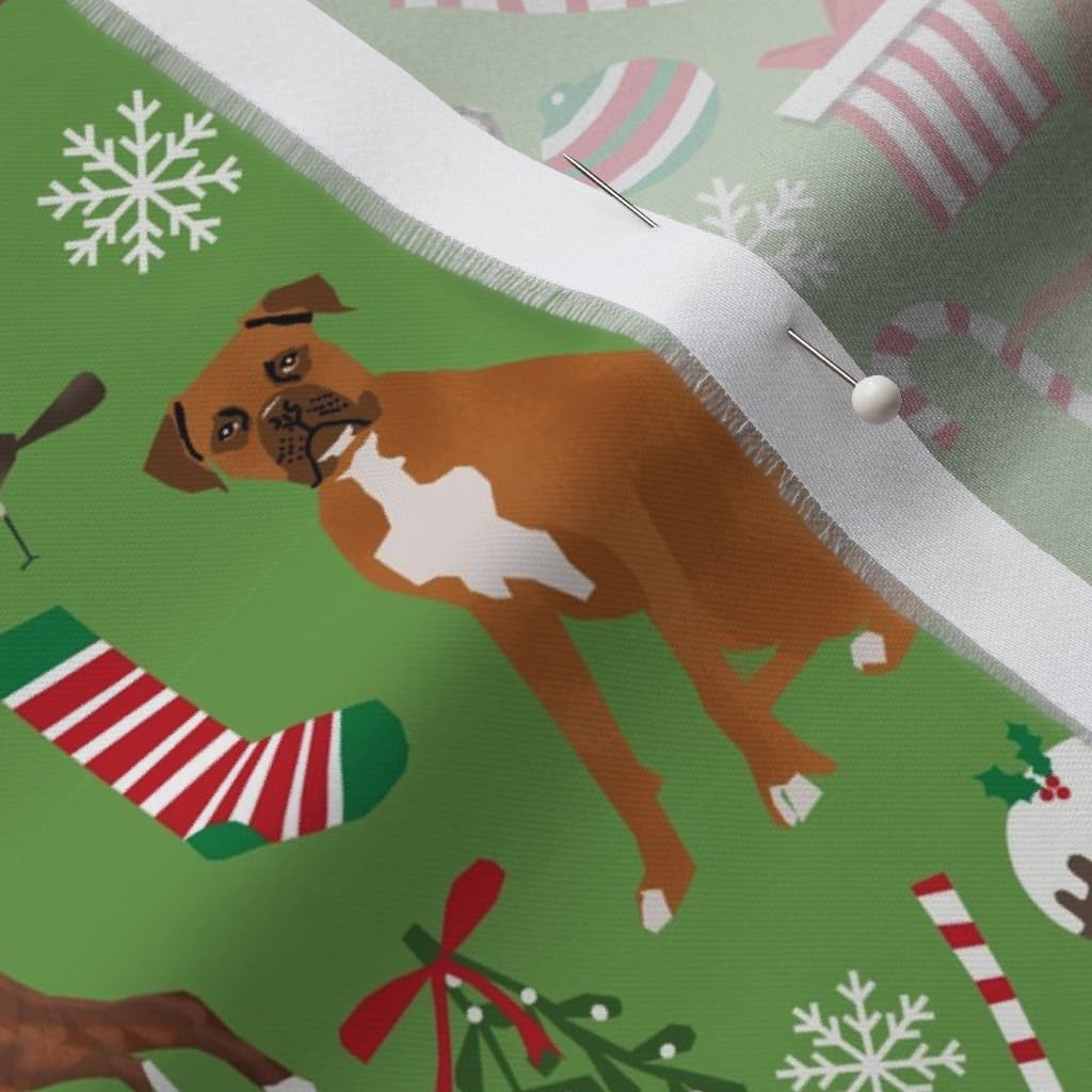 Spoonflower Fabric - Boxer Dog Christmas Cute Xmas Holiday Best Dogs Green Cloth Pet Printed on Organic Cotton Sateen Fabric by The Yard - Sewing Quilting Apparel Home Decor