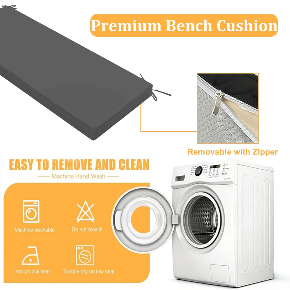 Genérico Cojín para Banco De Grosor,Almohadilla para Bancos De Interior Exterior Cojín De Asiento para Bancos De Jardín Ventanales Desmontable Antideslizante Resistente Lavable,Dark Gray,165x60cm