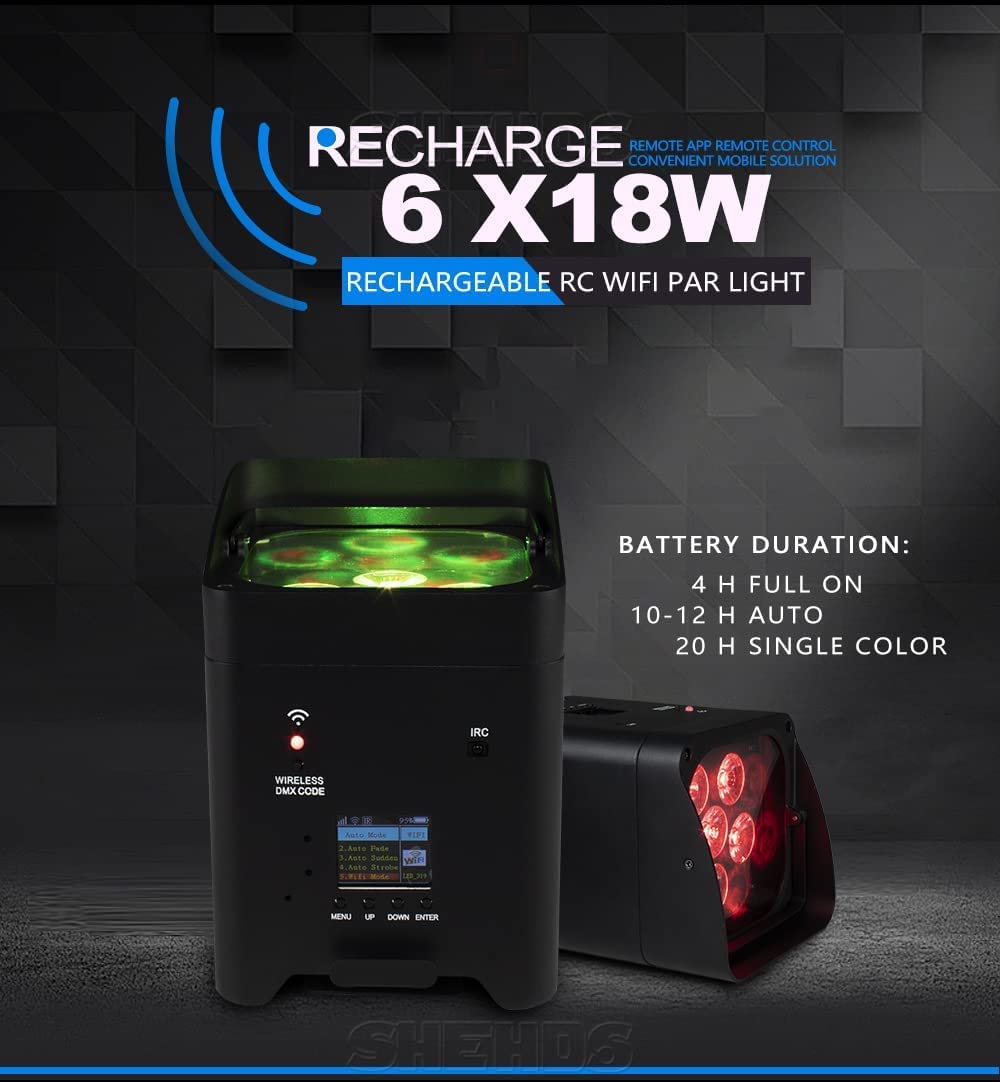 UKing 6x18 W led par focos batería Recargable con control remoto, RGBWA+UV 16,7 millones de colores luz de discoteca con APP/2,4 GHz/DMX control para DJ Fiesta Bodas