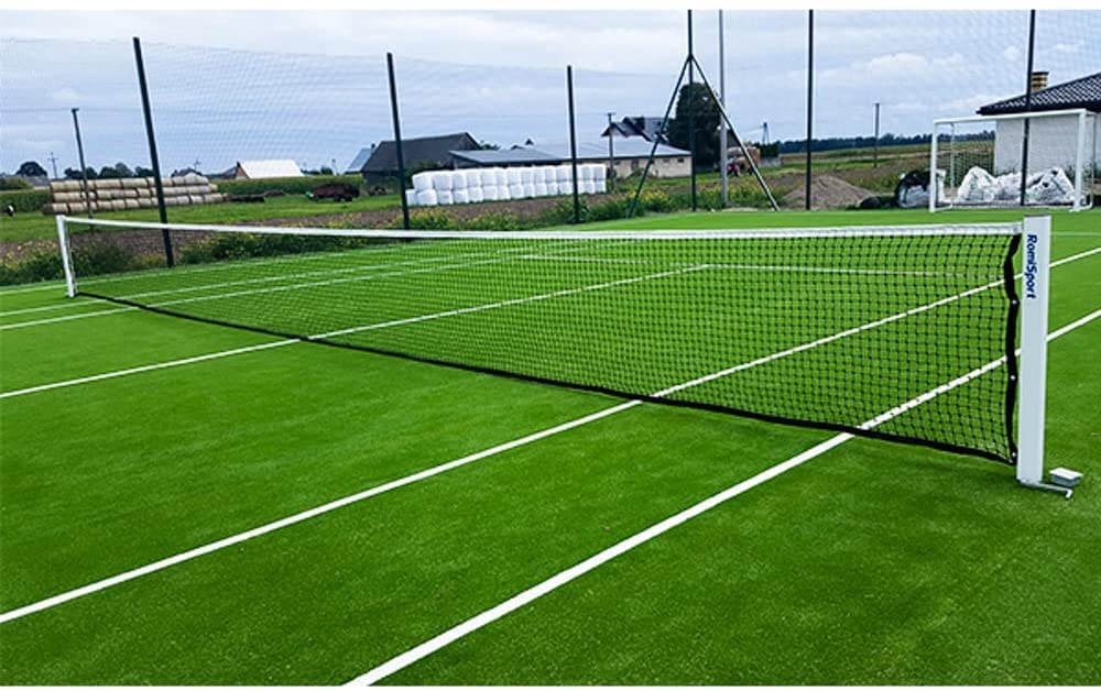 Profi-Tennisnetz Turniernetz für Tennis draußen drinnen weiß 12,8m wetterfestes Stahlseil 13,4m