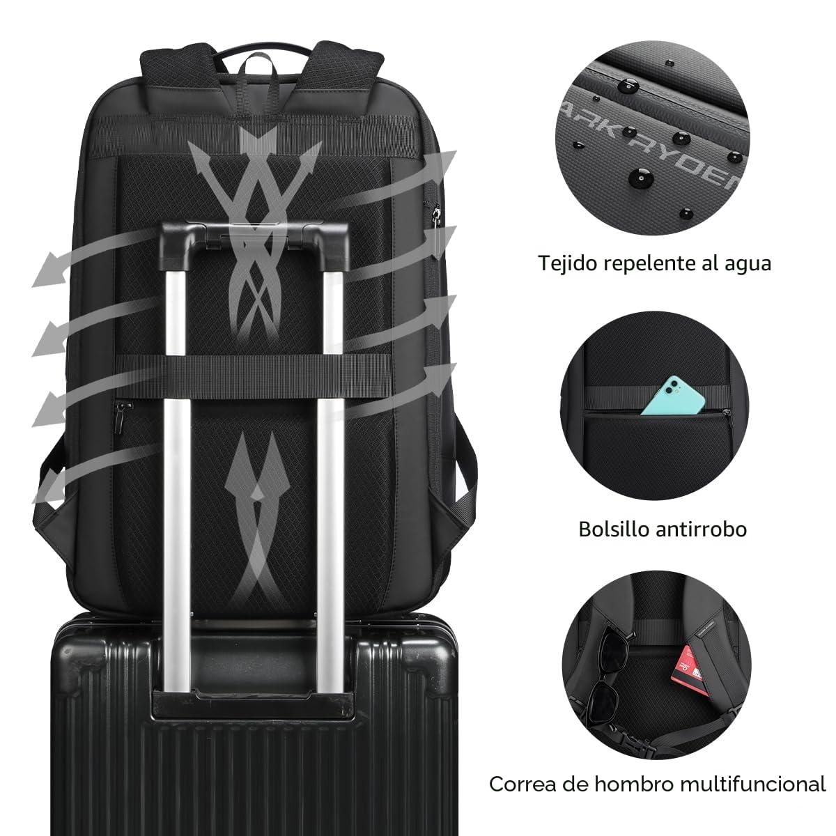 MARK RYDEN - Mochila para laptop de negocios de 15.6 pulgadas, mochila de viaje expandible de 25 a 35 litros, mochila de viaje de gran capacidad, resistente al agua, mochila de cabina de 45 x 35 x 20