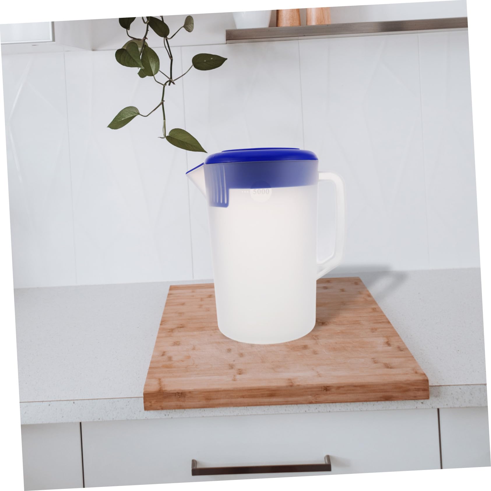 Jarra de Agua de Plástico Esmerilado de 5 L con Tapa y Boca Ancha para Refrigerador y Servicio de Bebidas en Restaurante