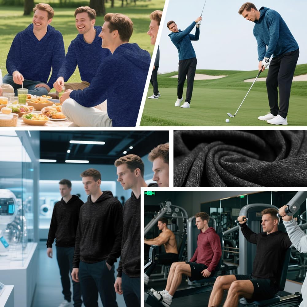 OAKVON 5 Pack Men's Lightweight Pullover Hooded Tees – Long Sleeve Sweatshirts for Gym, Running, Fishing - Image 6