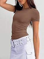 Vista 4 de Trendy Queen Camisetas básicas para mujer, cuello redondo, manga corta, lindas camisetas de verano, ajustadas, ropa Y2K