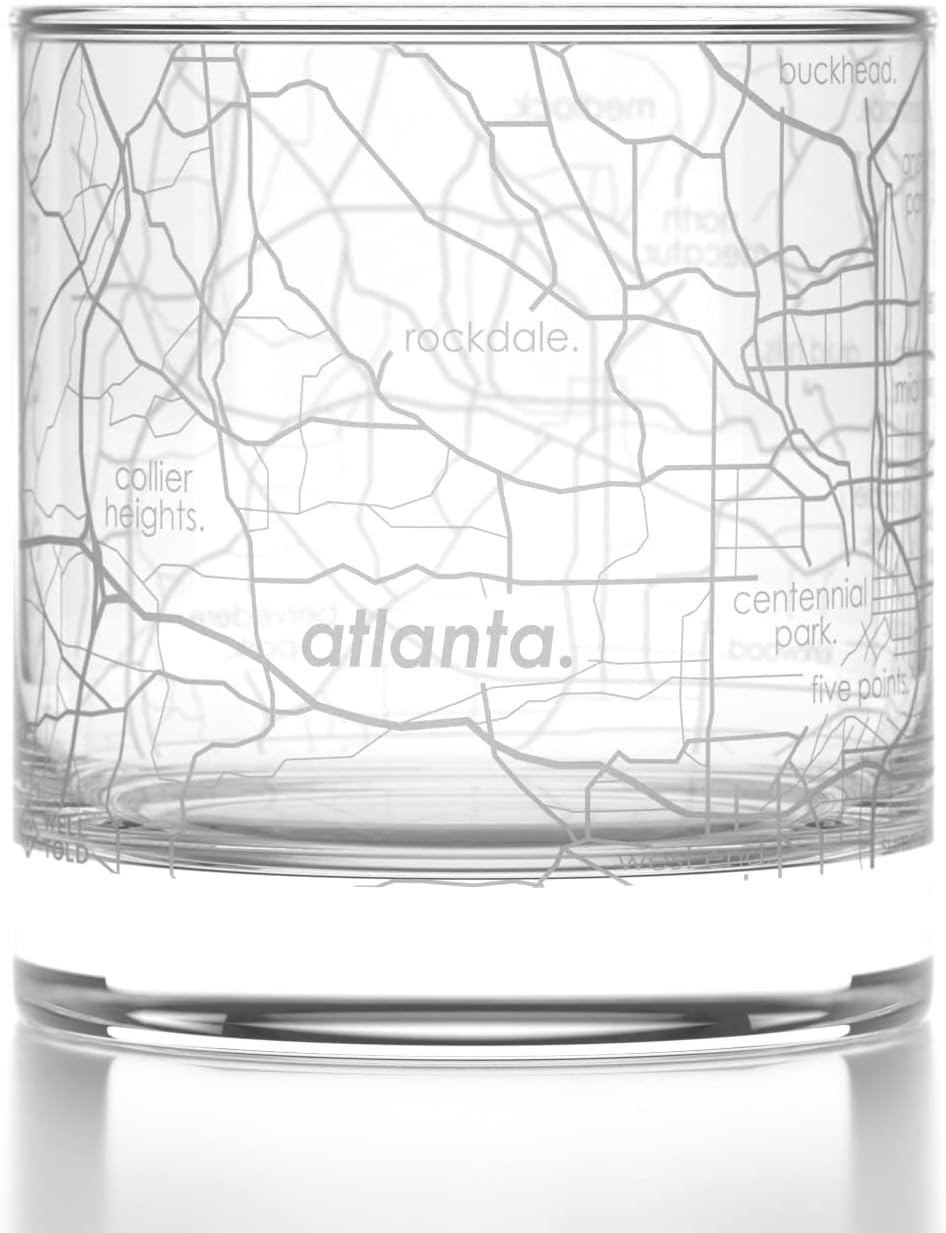 Well Told Engraved Atlanta Georgia Map Rocks Glass, Old Fashioned Whiskey Glass (11 oz, Clear) Etched Whiskey Glass, Gifts For Whiskey Lovers - Thumbnail 2