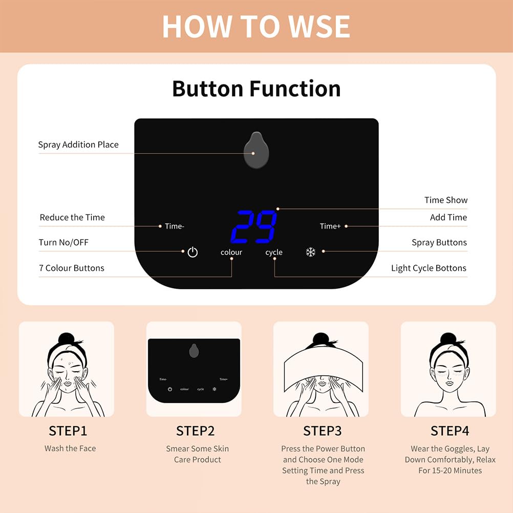 7 Color LED Face Mask with Spray, Red Light Therapy Facial Skin Care Device for Home Use - Image 6