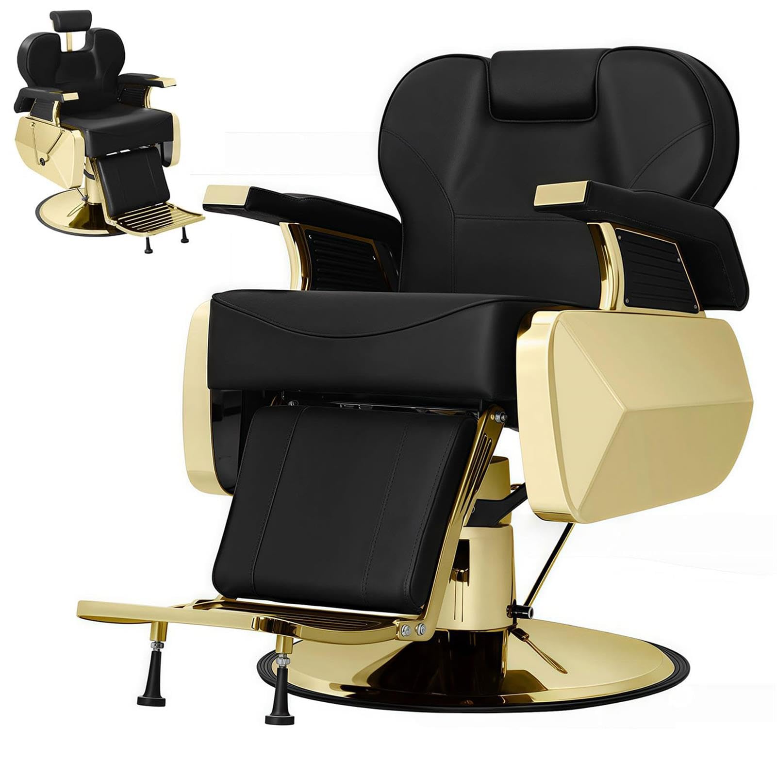 OZBMA Barber Chair 360° Swivel Hydraulic Reclining Salon Heavy Duty with Adjustable Headrest Footrest Beauty Spa Equipment for Hair Stylist Tattoo (Gold)