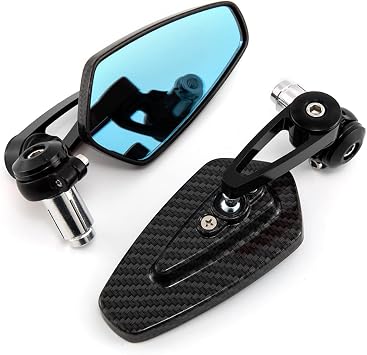 7/8 Motorcycle End Bar Mirror 22mm Rearview Mirror Universal Motorbike Side Mirror Carbon Black mirror -Blue Lens