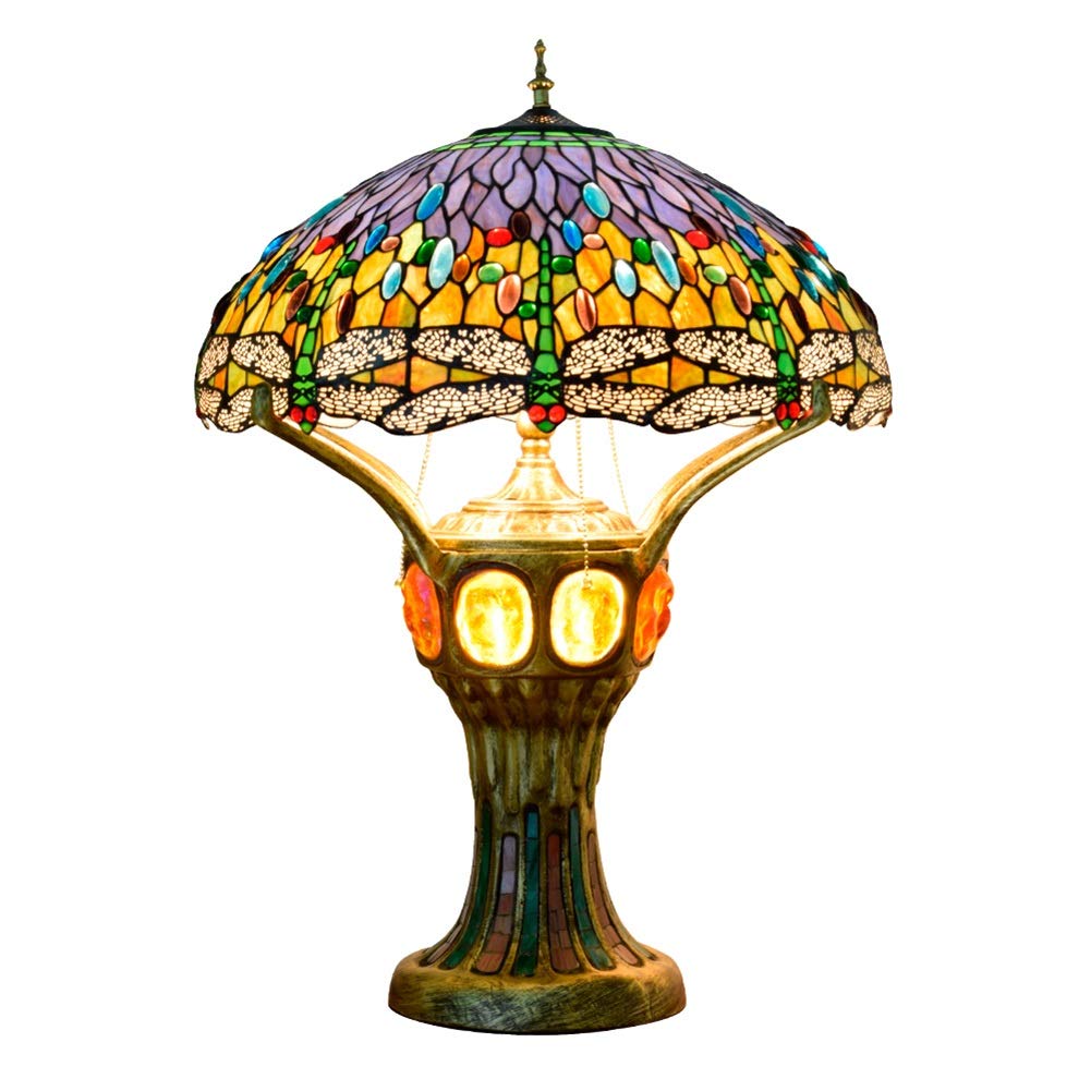 Aioneer 22 Inch Tiffany Large Retro Yellow Creative Dragonfly Stained Glass Living Room Exhibition Hall Hotel Terrace Lamps