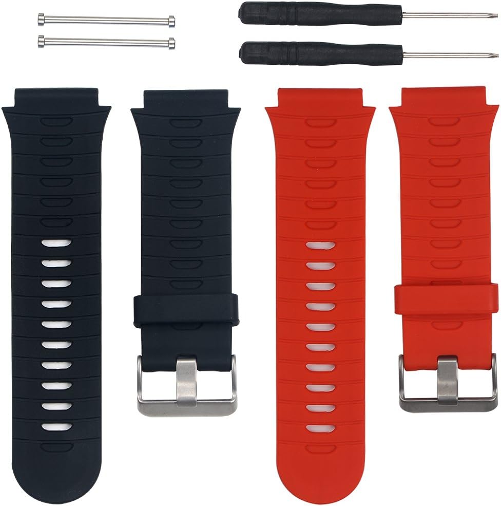 E ECSEM Compatible with Garmin Forerunner 920XT Bands, Replacement Soft Silicone Bands and Straps for Forerunner 920XT GPS Running Watch, with Free Installation Tools and Lugs Adapters (Black&Red)