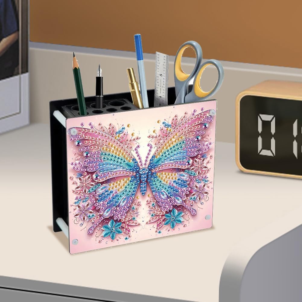 C'eitura Butterfly Diamond Art Painting Pen Holder, DIY Rhinestone Desk Organizer Craft Kit, Floral Garden Theme Study Office Decoration, Handmade Gift for Women & Girls image 2