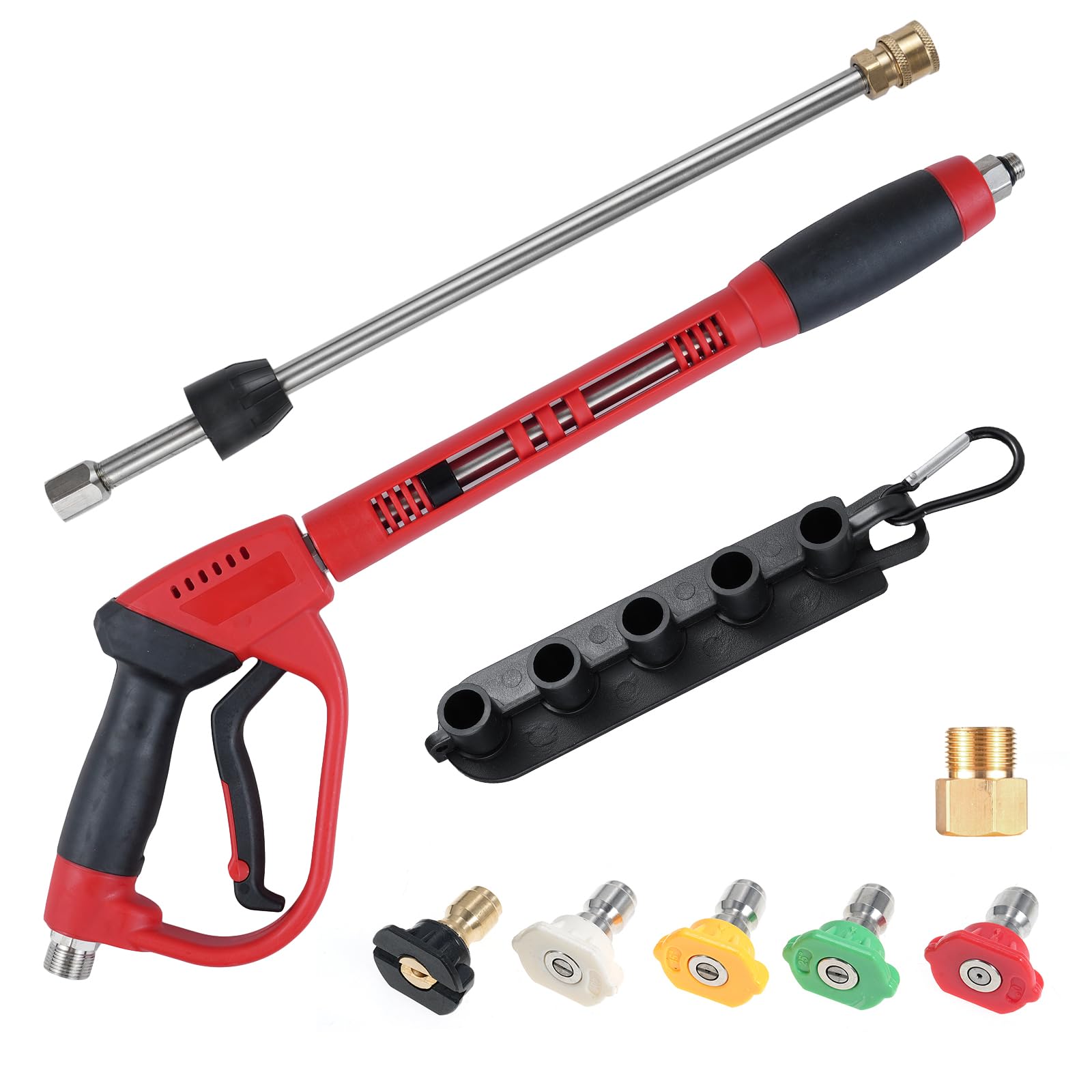 Pressure Washer Gun with Replacement Wand Extension, 5000PSI Washing Gun with 1/4inch Quick Connect, M22 Water Hose Connector&5pcs Color Nozzle Tips