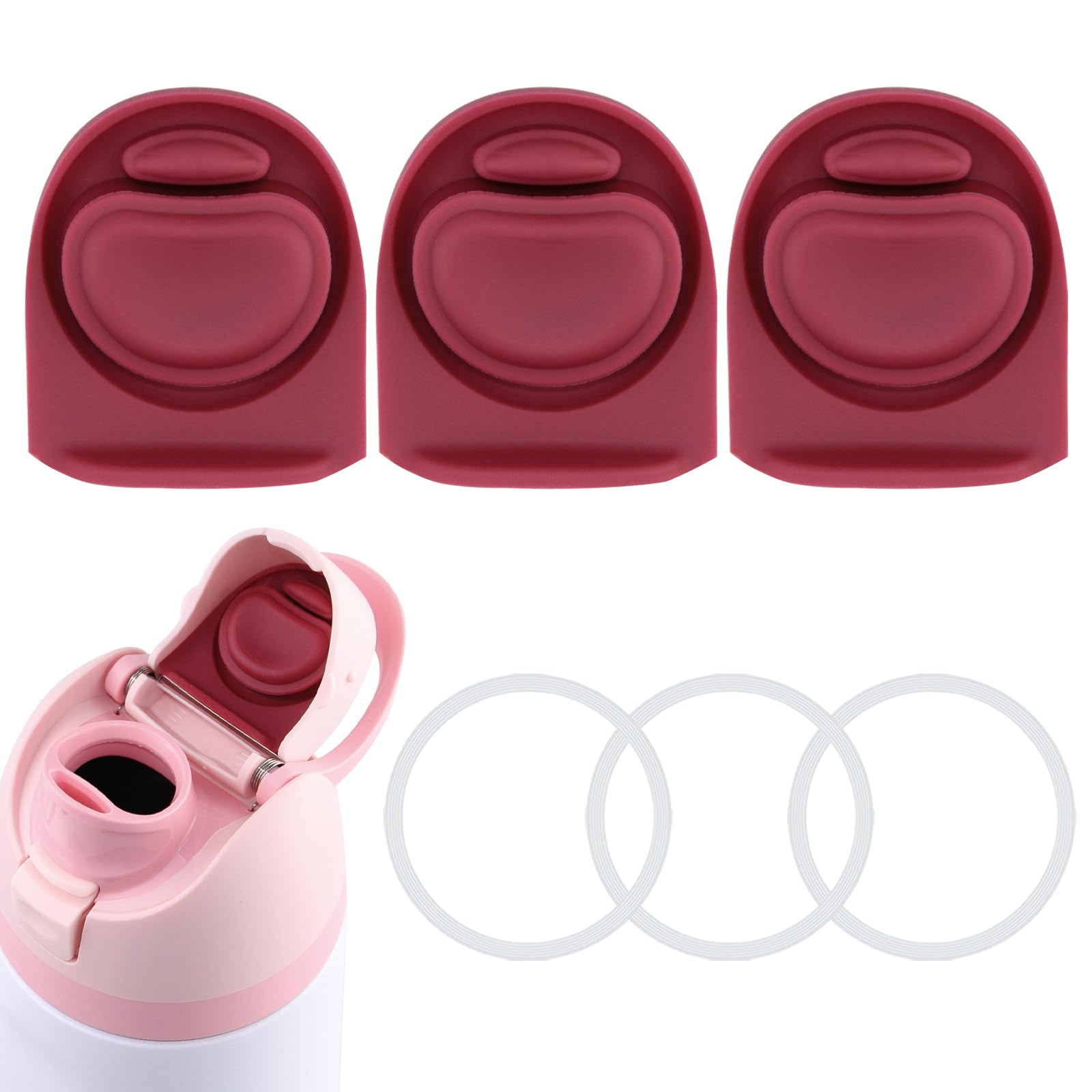 BMSQOFD 3 Sets Replacement Lid Rubber Seal for Owala FreeSip 24oz 32oz, Replacement Stopper and O Ring Gasket Parts Compatible with Owala 16/19/24/32/40oz Water Bottle Insert Silicone Accessories B1C5