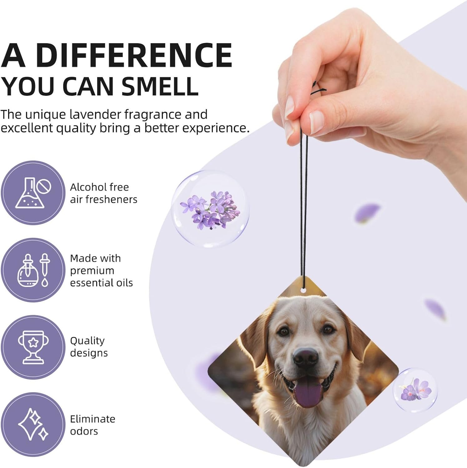 Car Air Freshener 100 PCS Labrador Retriever Dog Hanging Car Air Fresheners Auto Interior Decor Card Freshener Strong Scented Card Lavender Cars Scents for Office Bedroom Close Drawer Square