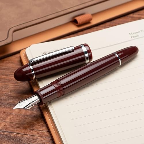 Miniatura 6 de Jinhao X159 - Pluma estilográfica acrílica color rojo vino # 8 punta mediana con borde plateado para escritura y caligrafía con convertidor de tinta