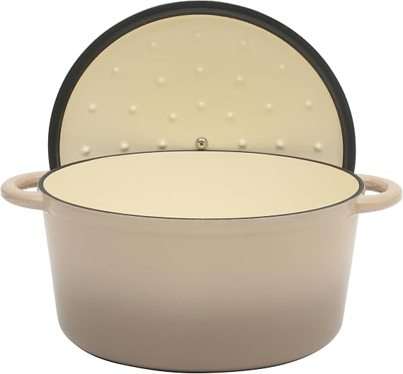 Gibson Home Addlestone 7 Qt Enameled Cast Iron Dutch Oven Pot with Lid Round, Oven Safe to 500F, Ideal for Bread Baking & Stews - Gradient Taupe
