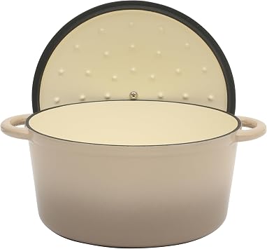 Gibson Home Addlestone 7 Qt Enameled Cast Iron Dutch Oven Pot with Lid Round, Oven Safe to 500F, Ideal for Bread Baking & Stews - Gradient Taupe