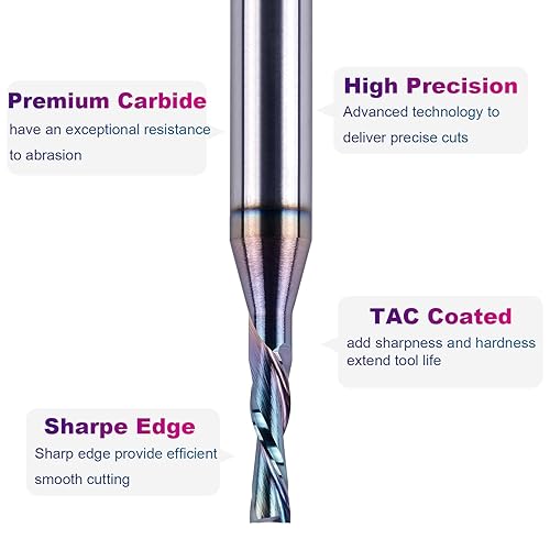 Miniatura 4 de SpeTool 1/8 Inch Downcut CNC Router Bits 1/4 Inch Shank with Extra Long Life Coating, Carbide Spiral Down Cut End Mill Slot Cutting Router Bit for