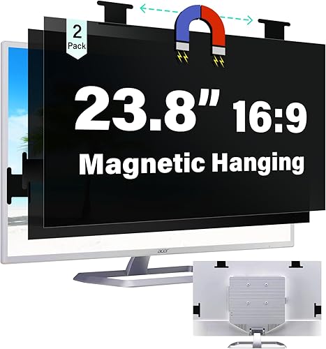 [Paquete de 2] Pantalla magnética colgante de privacidad de computadora de 23.8 pulgadas para monitor de pantalla ancha de relación de aspecto 16:9,