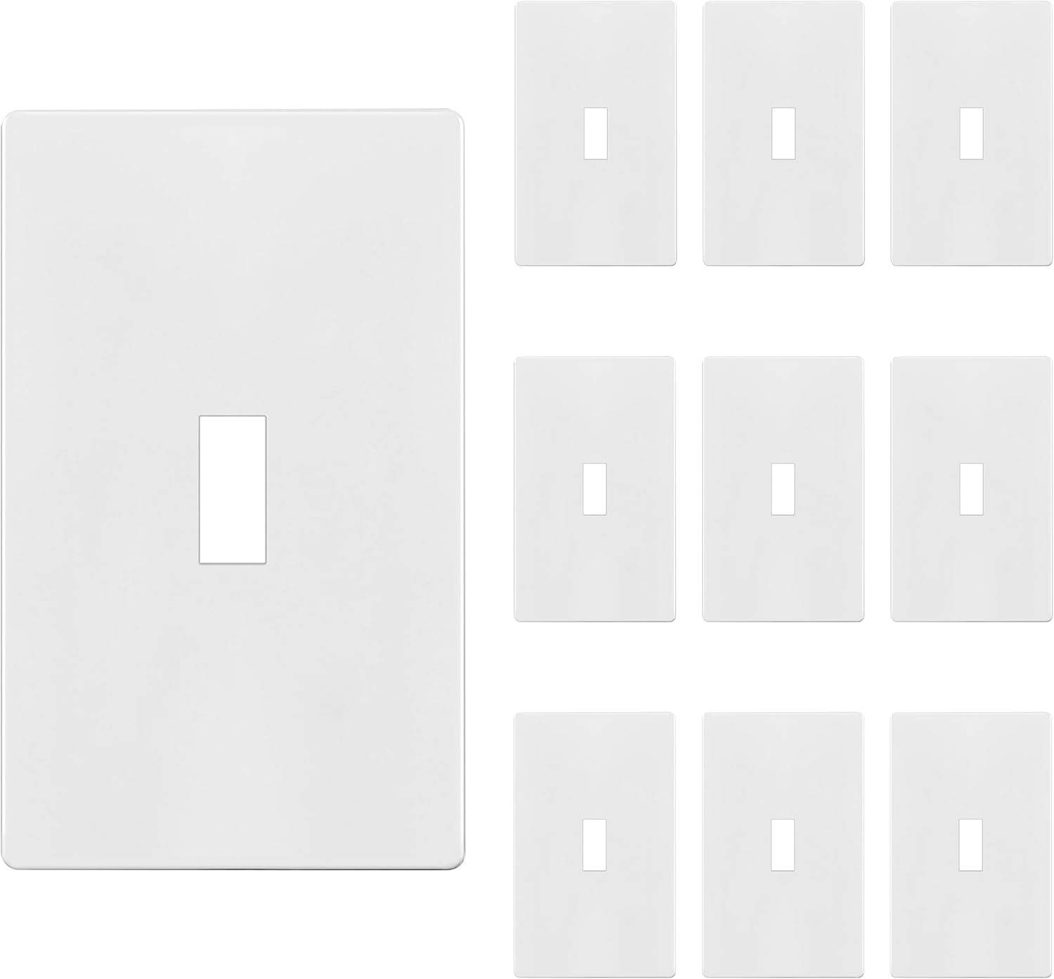 TG Mid-Size Screwless Toggle Light Switch Cover, Child Safe Switch Wall Plate, Medium Size 1-Gang 4.88" H x 3.11" L, Polycarbonate Thermoplastic, UL Listed, SP-MT1-W10P, White (10 Pack)