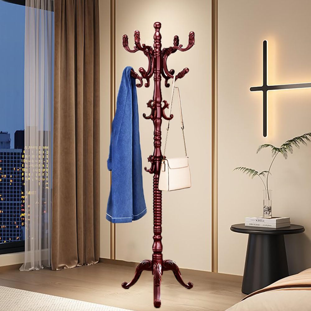 GYRAZXS Freestanding Wooden Coat Rack Stand, Entryway Hall Tree with Storage Shelf, Solid Hanger for Clothes, Hats, Umbrellas & Scarves - Stylish & Functional Organizer