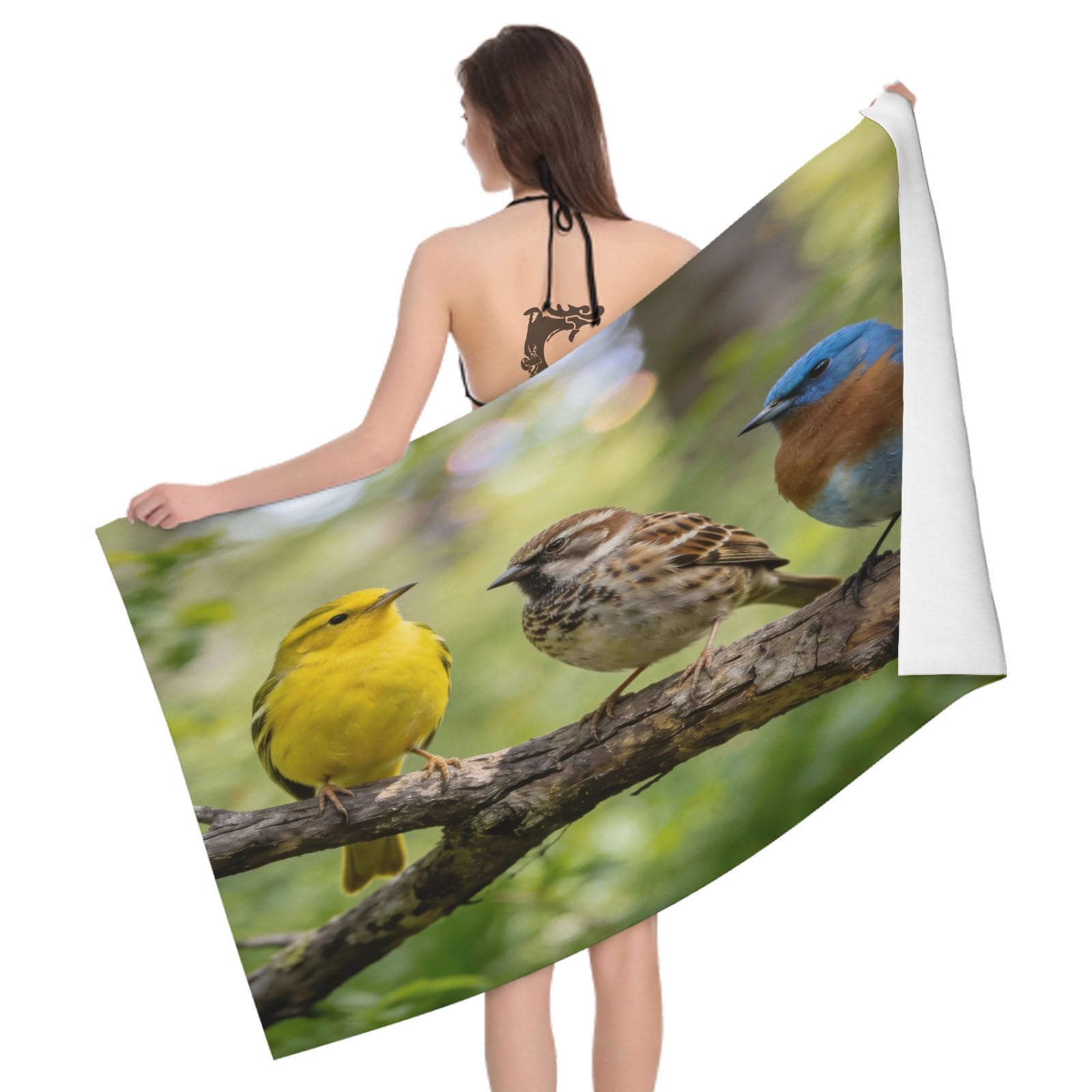Leichong 3D Bird Beach Towel Large Microfiber Soft Quick Dry for Adults, Multicolored Feather Decor Bath Towel Lightweight Soft Absorbent for Travel Swimming Pool Sports, 80 x 160 cm