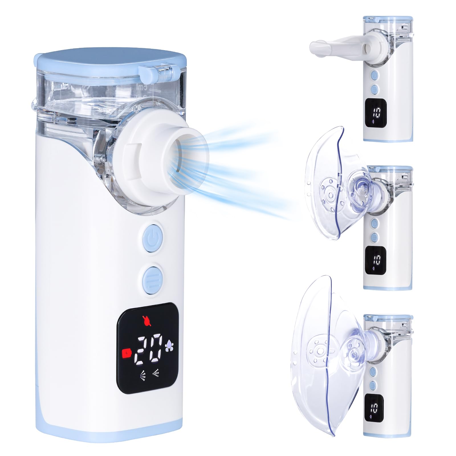 HITHINKMED Aerosol Portatile Silenzioso, Macchina Aerosol Ultrasuoni Adulti e Bambini, Ricaricabile E USB-C con Display Digitale e Funzione di Pulizia Automatica Inalatore (Blu)