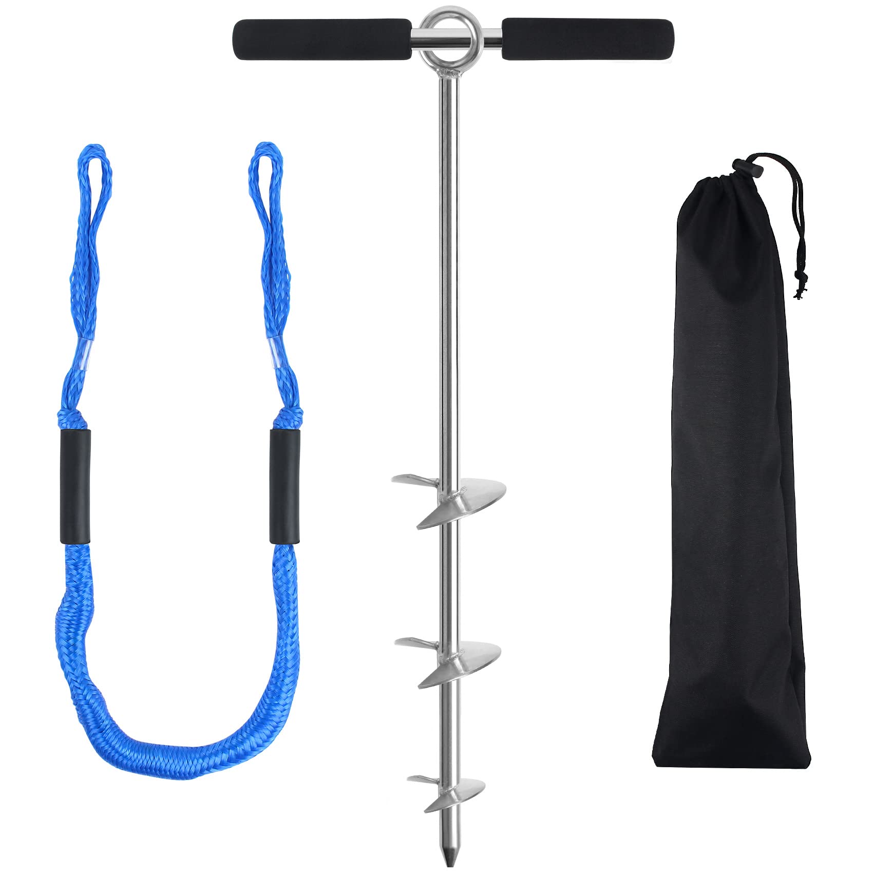 Sand Anchor for Boat 36",Chromium-Plated Steel Beach Anchor Boat Sand Anchor with Bungee Dock Line to Hold Watercraft Secure, Jet Skis,Kayak,PWC ect.Apply to the Sandbar Anchor or Shallow Water Anchor