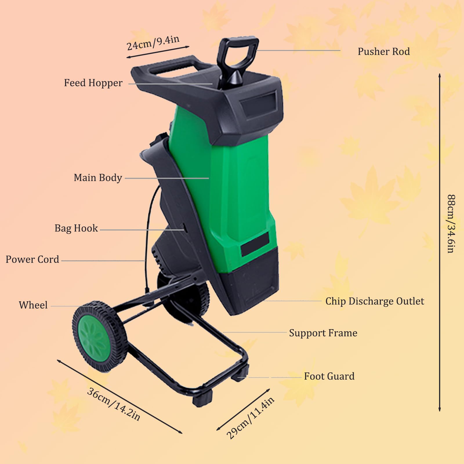 Broyeur De Bois électrique Pour Jardin, Capacité De Coupe De 39 Mm