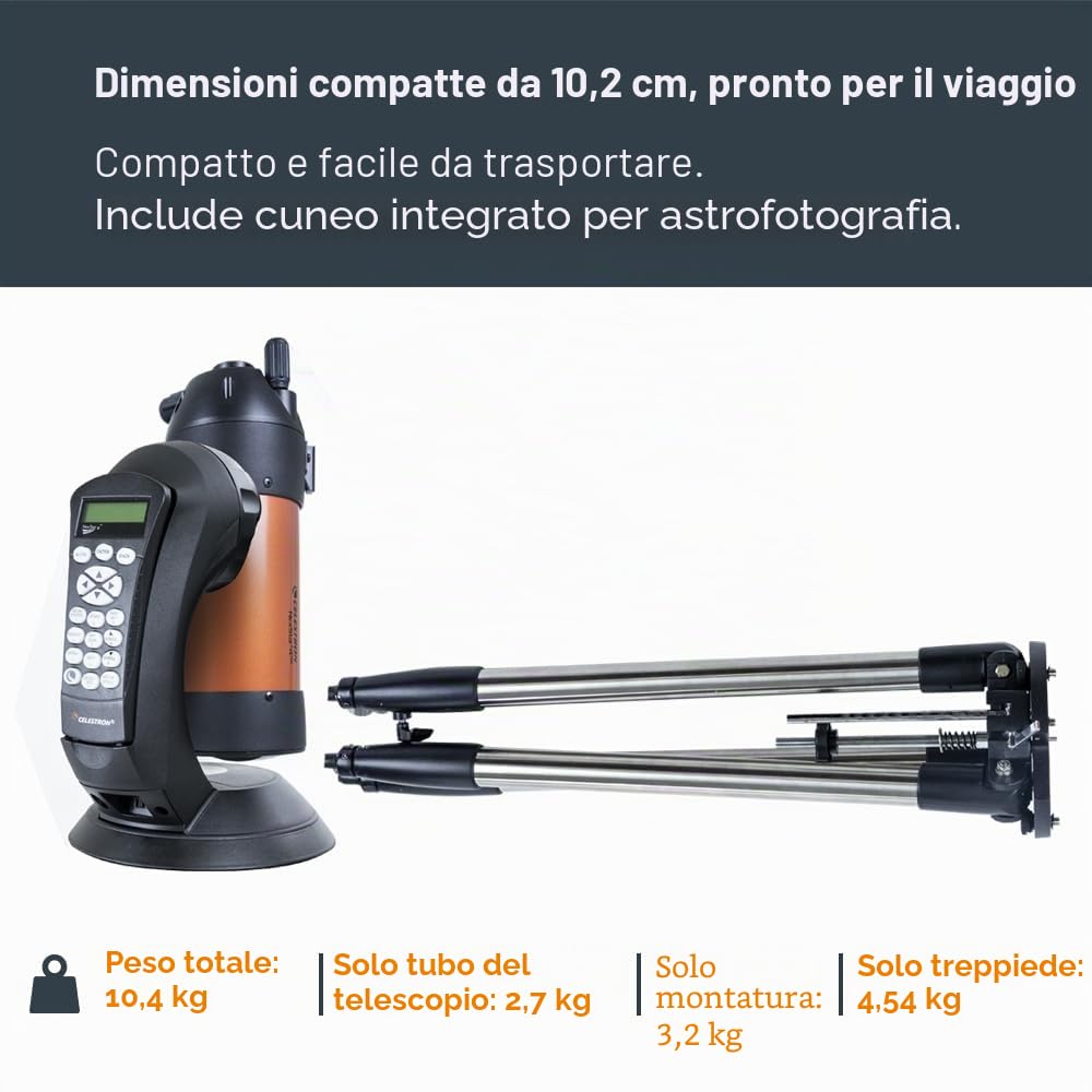 Celestron 11049 NexStar 4SE Telescopio Maksutov-Cassegrain computerizzato con montatura completamente automatica, tecnologia SkyAlign e rivestimento XLT, nero/arancio