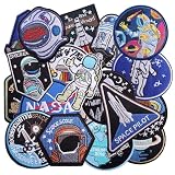 Nicime 20pcs Space Astronaut Iron/Sew on Patches, NASA US Rocket Embroidered Applique, DIY Decoration for Clothes, Hat, Bag, Jeans, Dress, Shirt