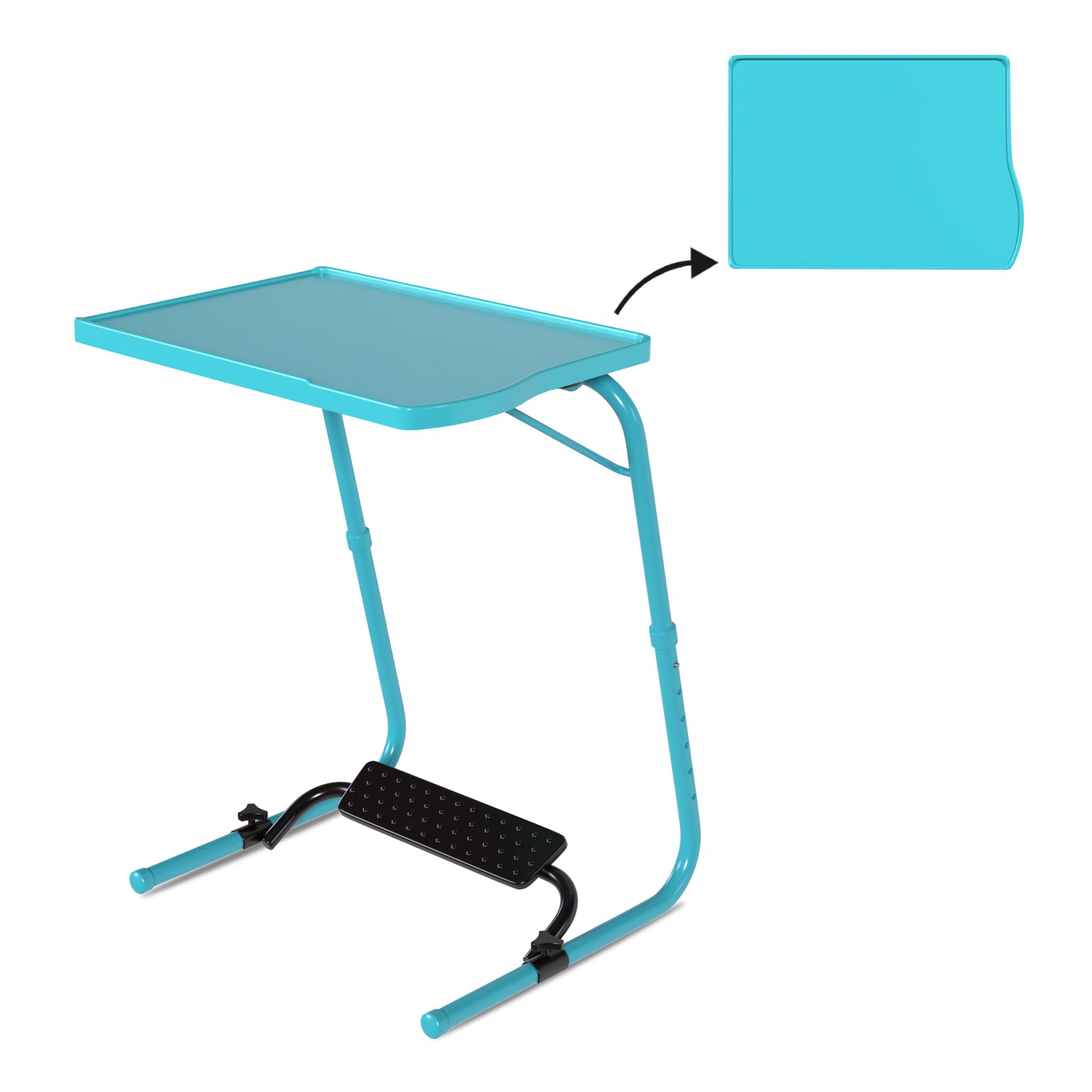TABLE MAGIC – Multipurpose Height Adjustable Laptop Table Mat Finish, Lap Desk with Footrest Work from Home & Study Desk Picnic Outdoor Tv Tray Folding Table(TM Footrest- Aqua Blue, Large)