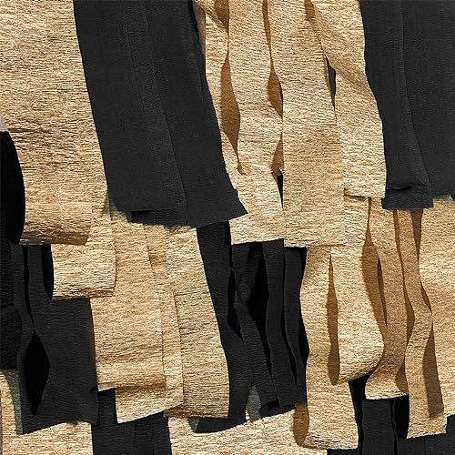 Image of PartyWoo Crepe Paper Streamers 6 Rolls 492ft, Pack of Crepe Paper in Black and Gold Color, Black and Gold Streamers, Crepe Paper for Birthday Decorations, Party Decorations (1.8 in x 82 Ft /Roll)