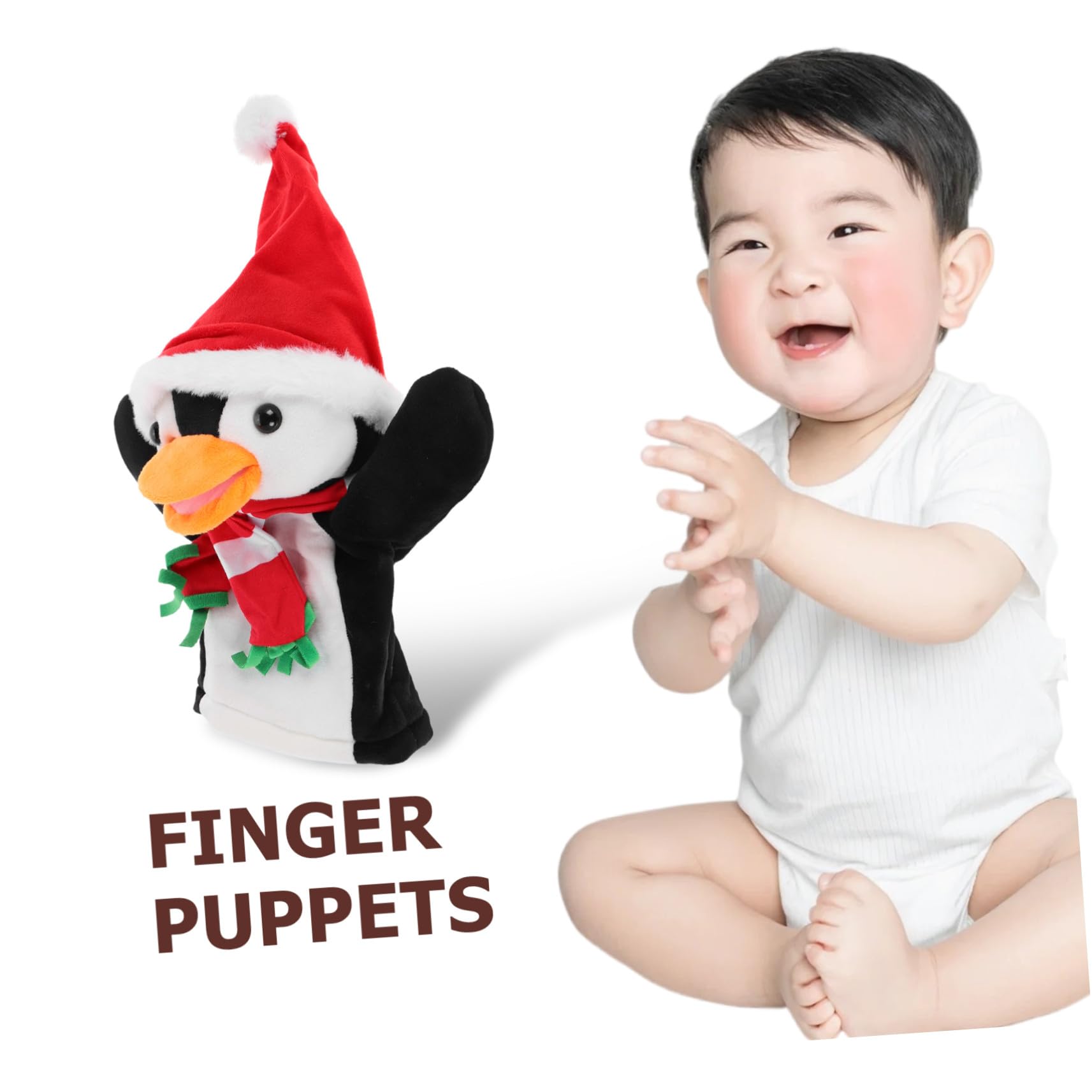 FRCOLOR 4 Piezas Marioneta de Mano Pingüino de Peluche para Muñeco Animal Festivo Interactivo para Familiares y Cuentos Navideños