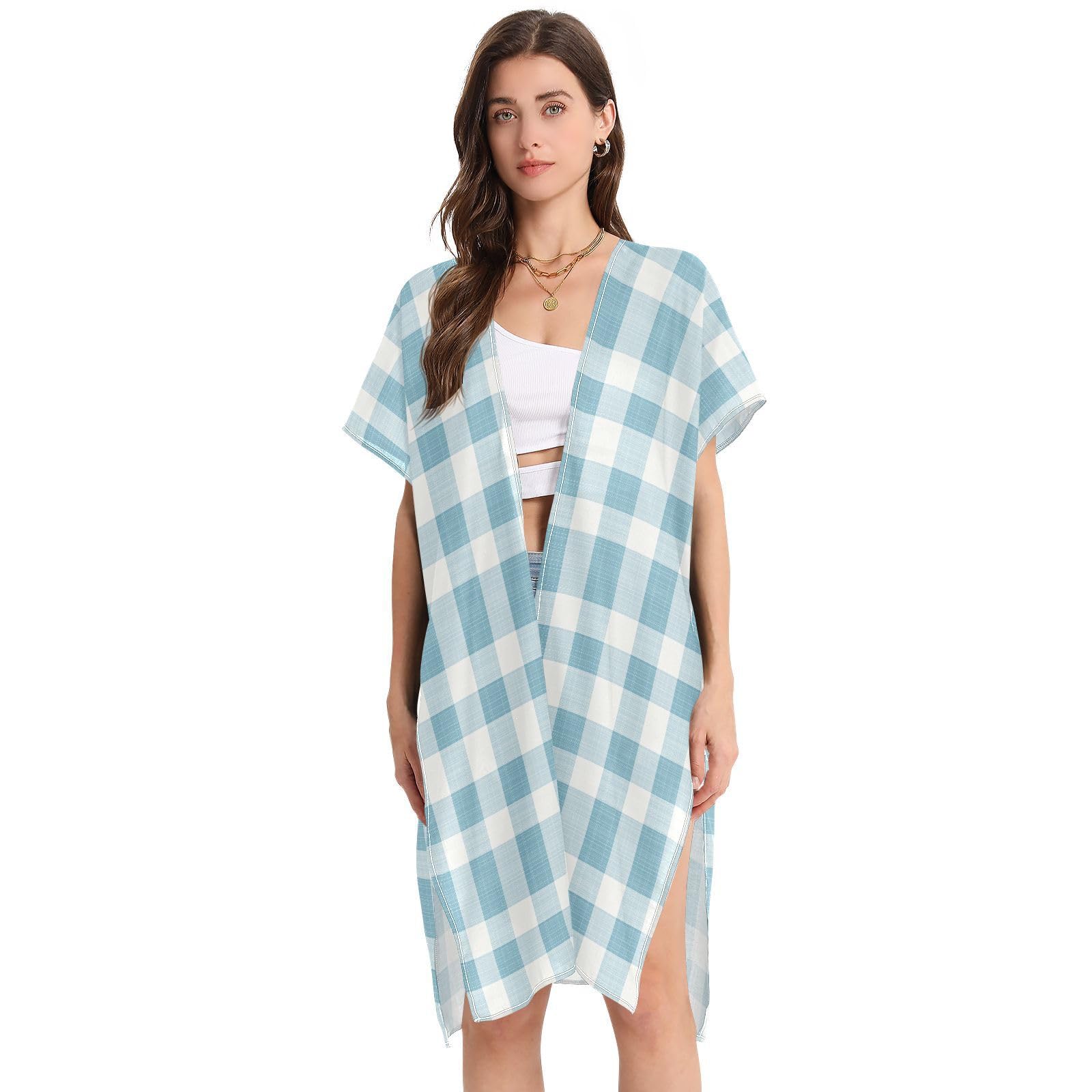 Squares White White Cover Ups for Swimwear Women Long Womens Summer Clothes Beach Wear L size