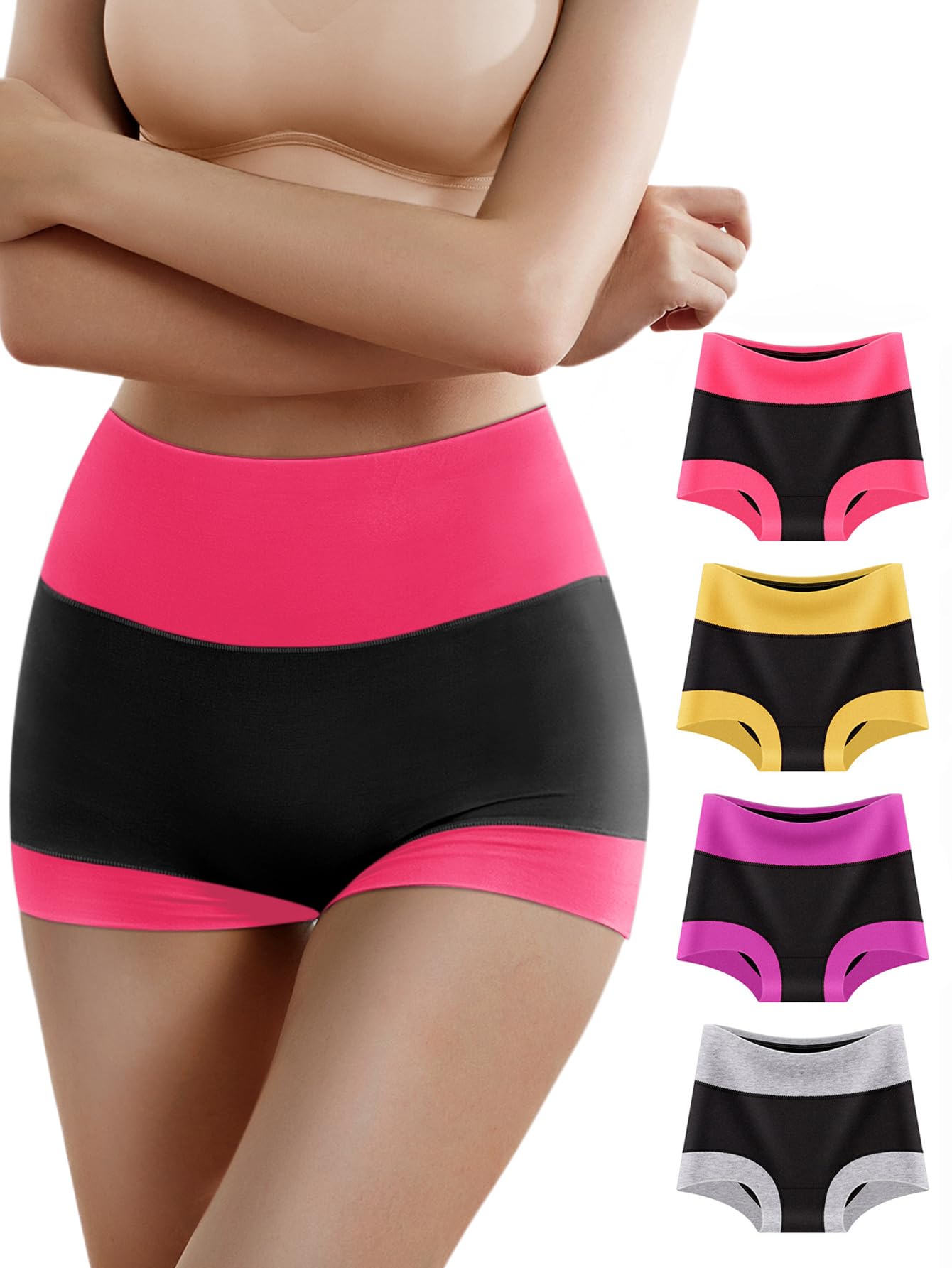 MEIYATING Boy Shorts Underwear for Women High Waisted Cotton Panties Stretch Briefs 4 Pack Plus Size