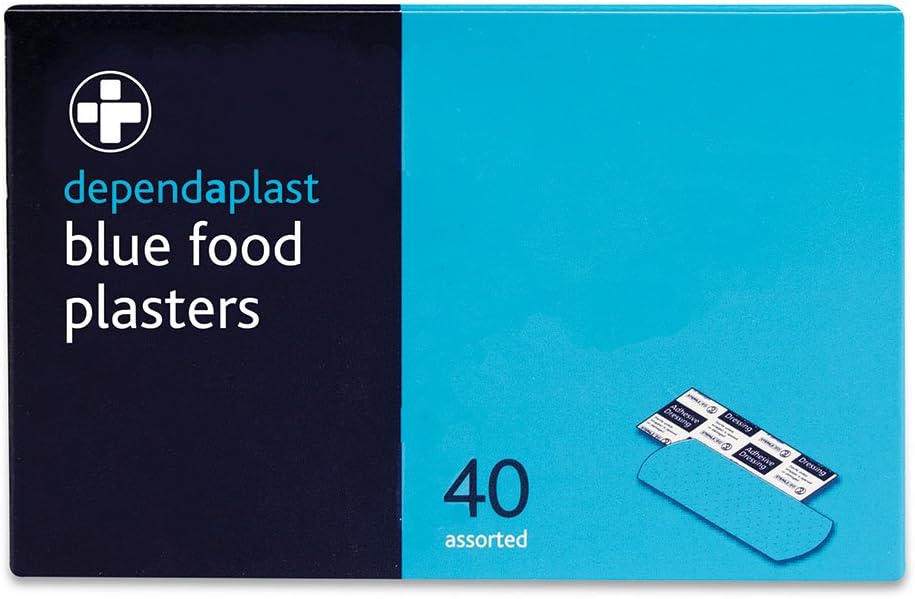 Dependaplast Blue Detectable Plasters Assorted With High Visibility And Metal Detection Properties, Easily Detectable, Individually Wrapped - Box of 40