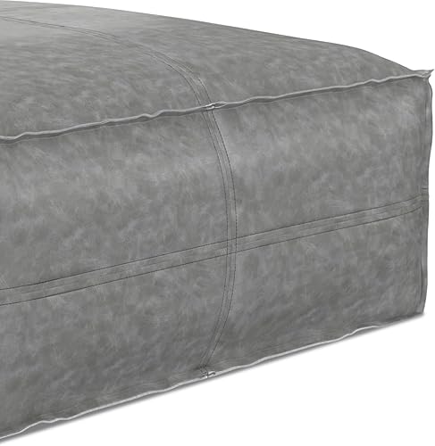 Miniatura 6 de SIMPLIHOME Brody - Puf cuadrado grande de 30 pulgadas de ancho, color gris envejecido, otomana de piel sintética vegana, reposapiés o asiento