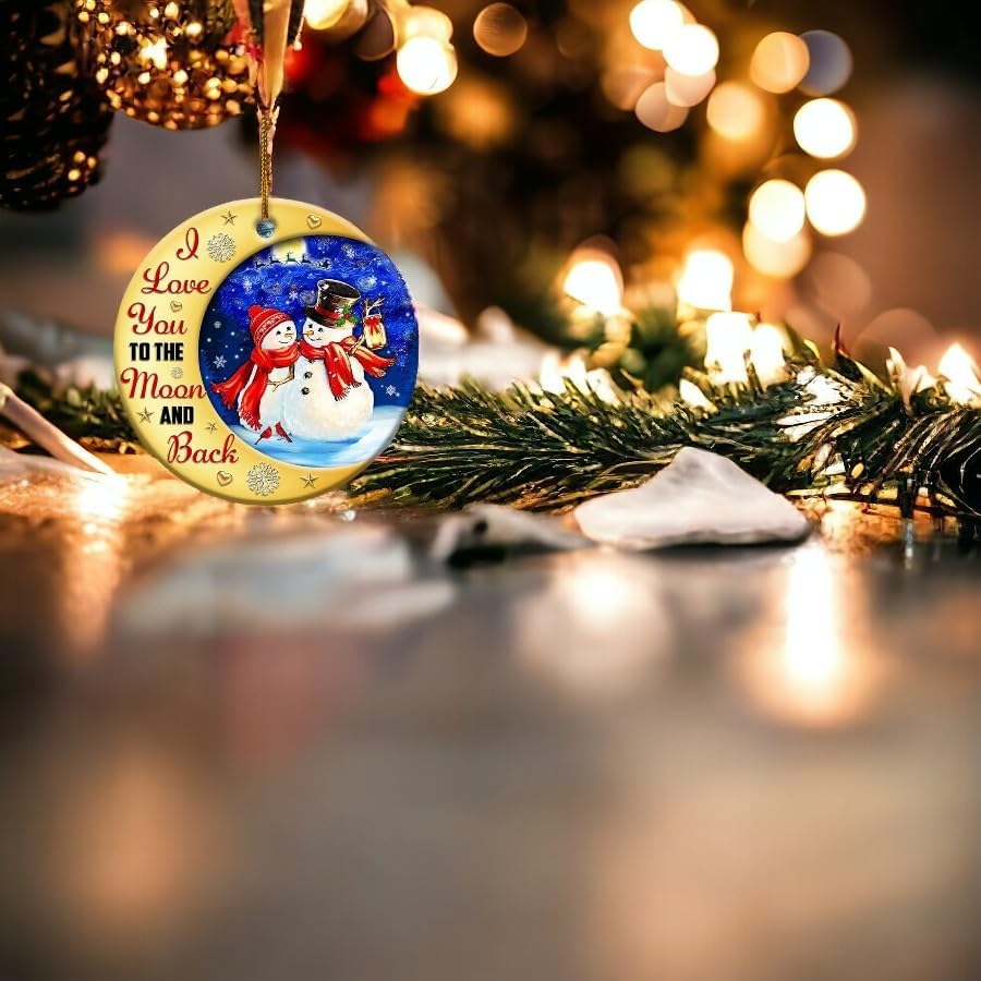 2025 Christmas Orrnament I Love You to The Moon and Back Snowman Ceramic Ornament – Perfect Holiday Decoration for Parents and Loved Ones - Image 5