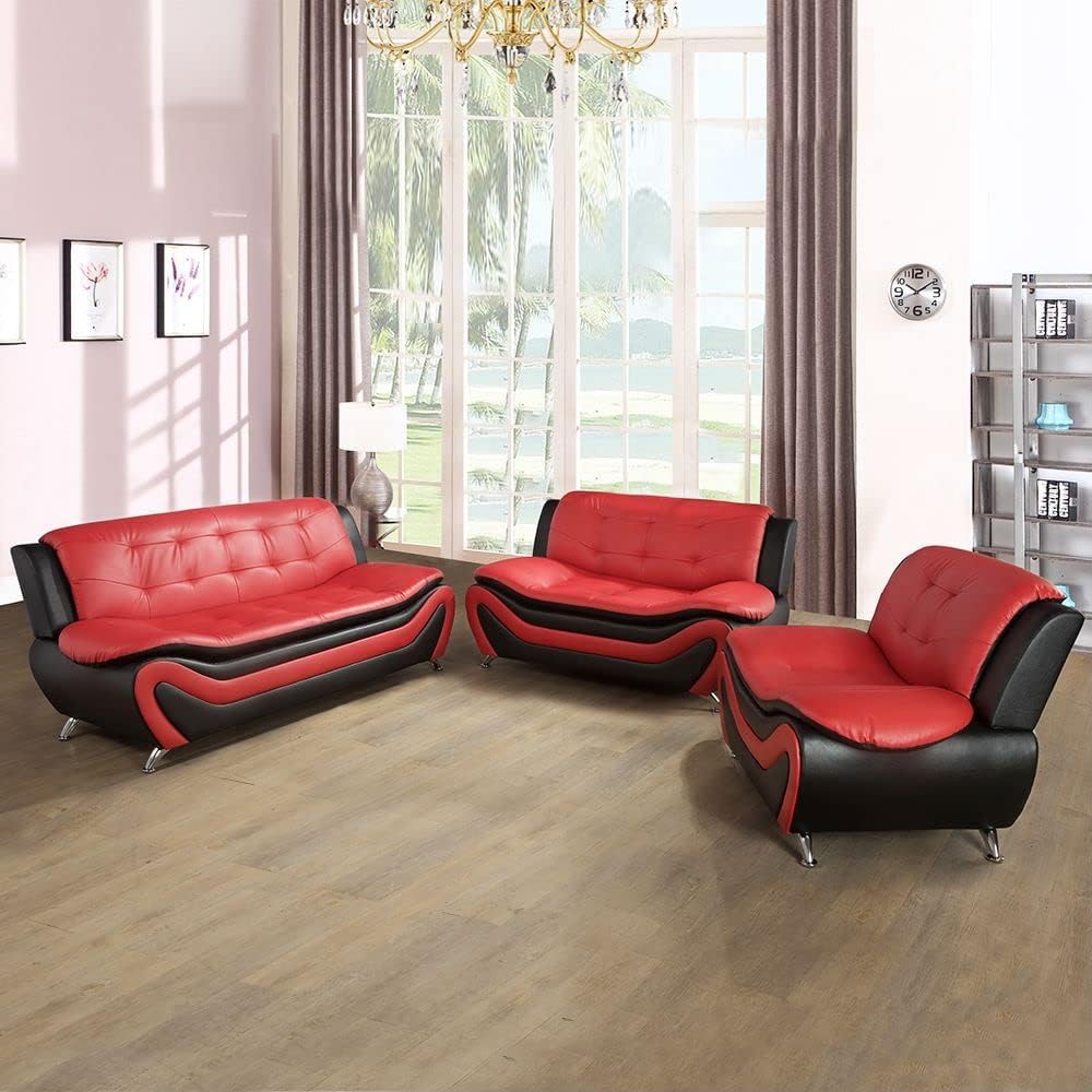 SIENWIEY 3 Piece Living Room Furniture Set, Faux Leather