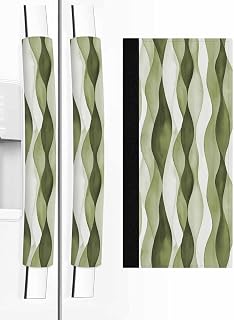 Sage Green Stripes Refrigerator Door Handle Covers Set of 2, Retro Farmhouse Abstract Ripple Kitchen Appliance Covers Handle Decor Protector for Ovens Dishwashers Microwave Ornaments