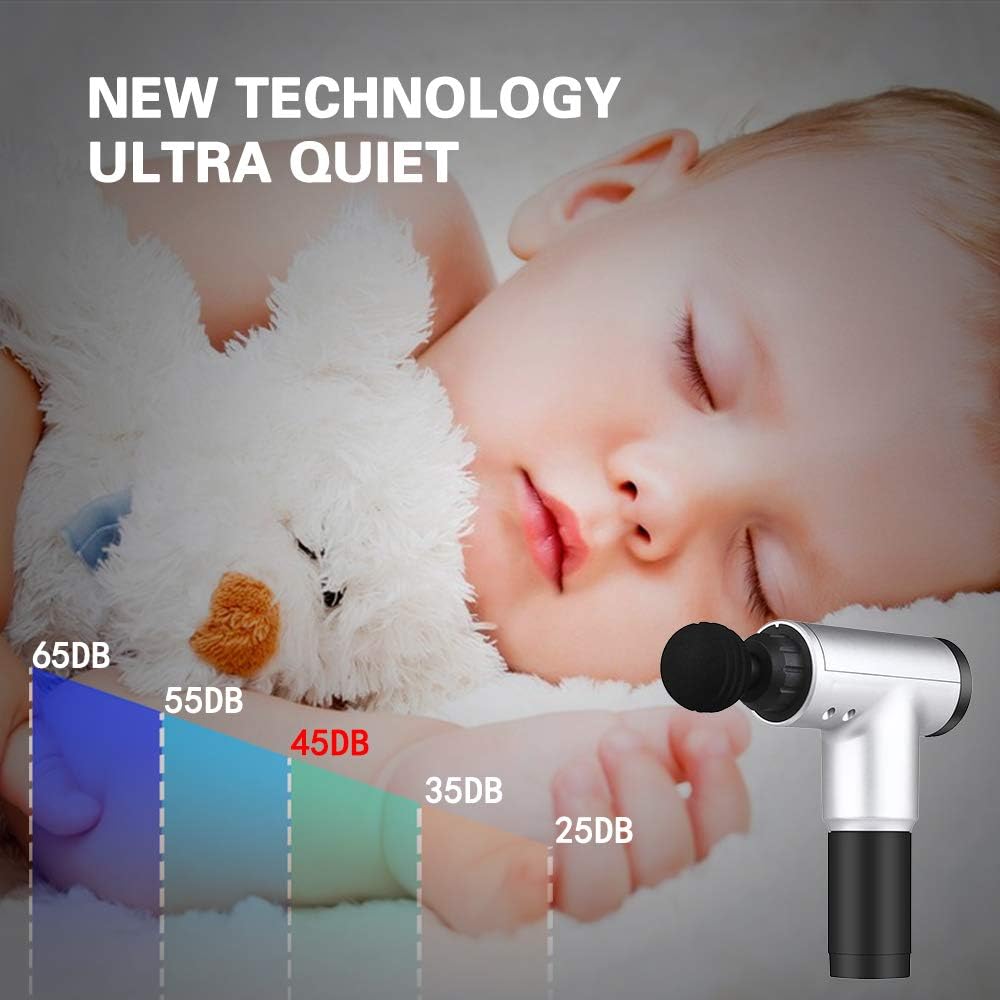 Professional Deep Tissue Percussion Massage Gun for Athletes, Cordless Vibration Massage Device Helps Relieve Muscle Soreness and Stiffness, Massagers for Neck and Back (Silver)