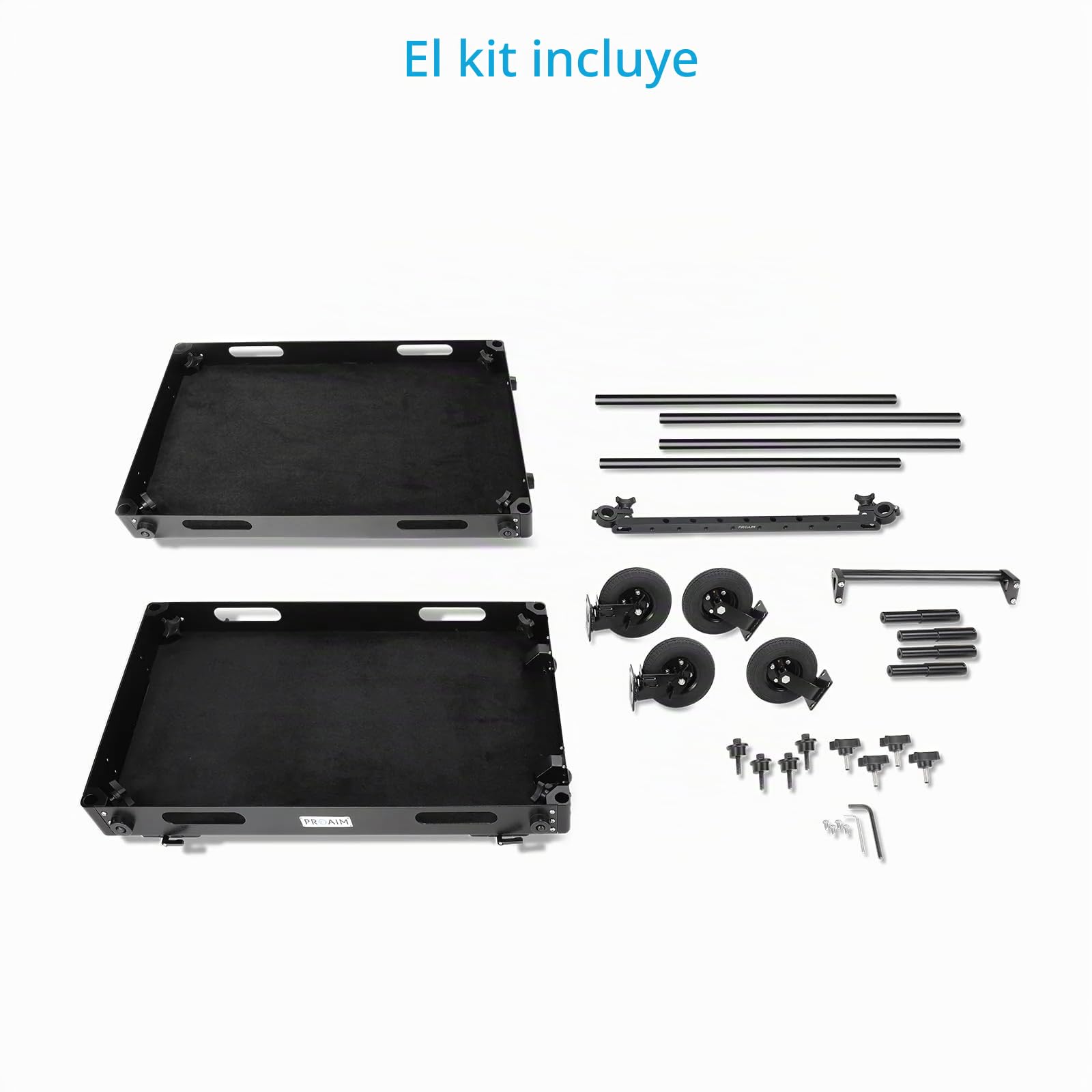 Carro de cámara de producción de Video Proaim bowado Pro de 36 Pulgadas para cineastas, productores de Video y fotógrafos (CT-BWDO-PRO-36) | Estructura de aluminio y acero con ruedas neumáticas 9" y frenos traseros; montaje sin herramientas 2-3 min, plega