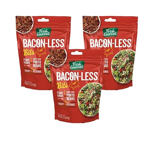 Fresh Gourmet Bits veganos sin tocino, cobertura a base de plantas de 3.5 onzas para ensaladas, papas, sopas y más sin soja, kosher y sabor ahumado,