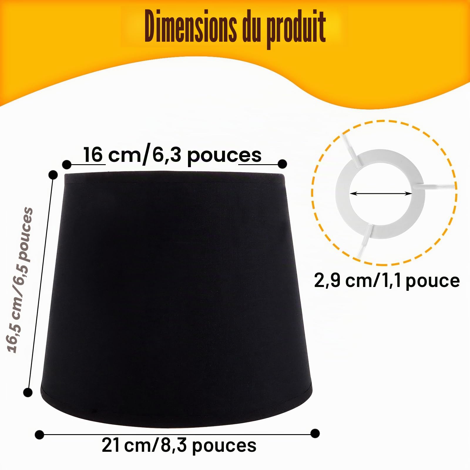 MIVIDE Lot de 2 Abat-Jours E14 pour Lampes de Table Lampe, Abat Jours en Lin, Abat Jour Lampe sur Pied Noir Doré pour Table de Chevet