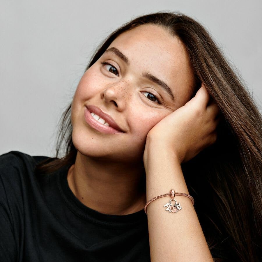 PANDORA Family Letters Dangle Charm - Compatible Moments - Stunning Women's Jewelry - Gift for Her Made with Rose, Sterling Silver & Cubic Zirconia - With Gift Box - Image 3